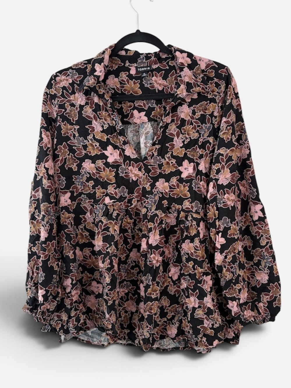 Torrid V Neck Black Floral Blouse